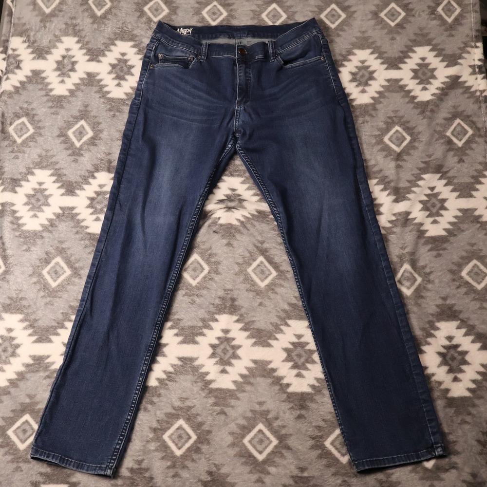 Mugsy Jeans Mens 34x32 Dark Wash Blue Denim Stretch Straight Leg FLX2AFU